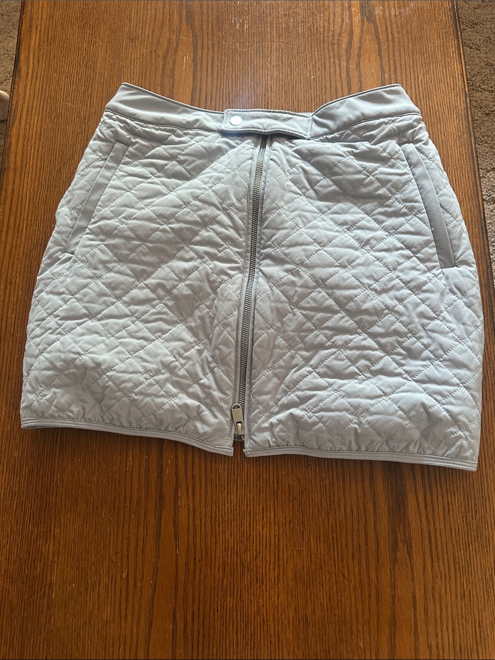 Athleta Light Blue Quilted Mini Skirt with Front Zip